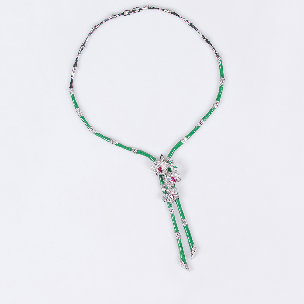 Luxurious Detachable Bamboo Necklace Earrings Set High-End Jewelry Accessories For Women Floral Pattern Engraved Copper Craft