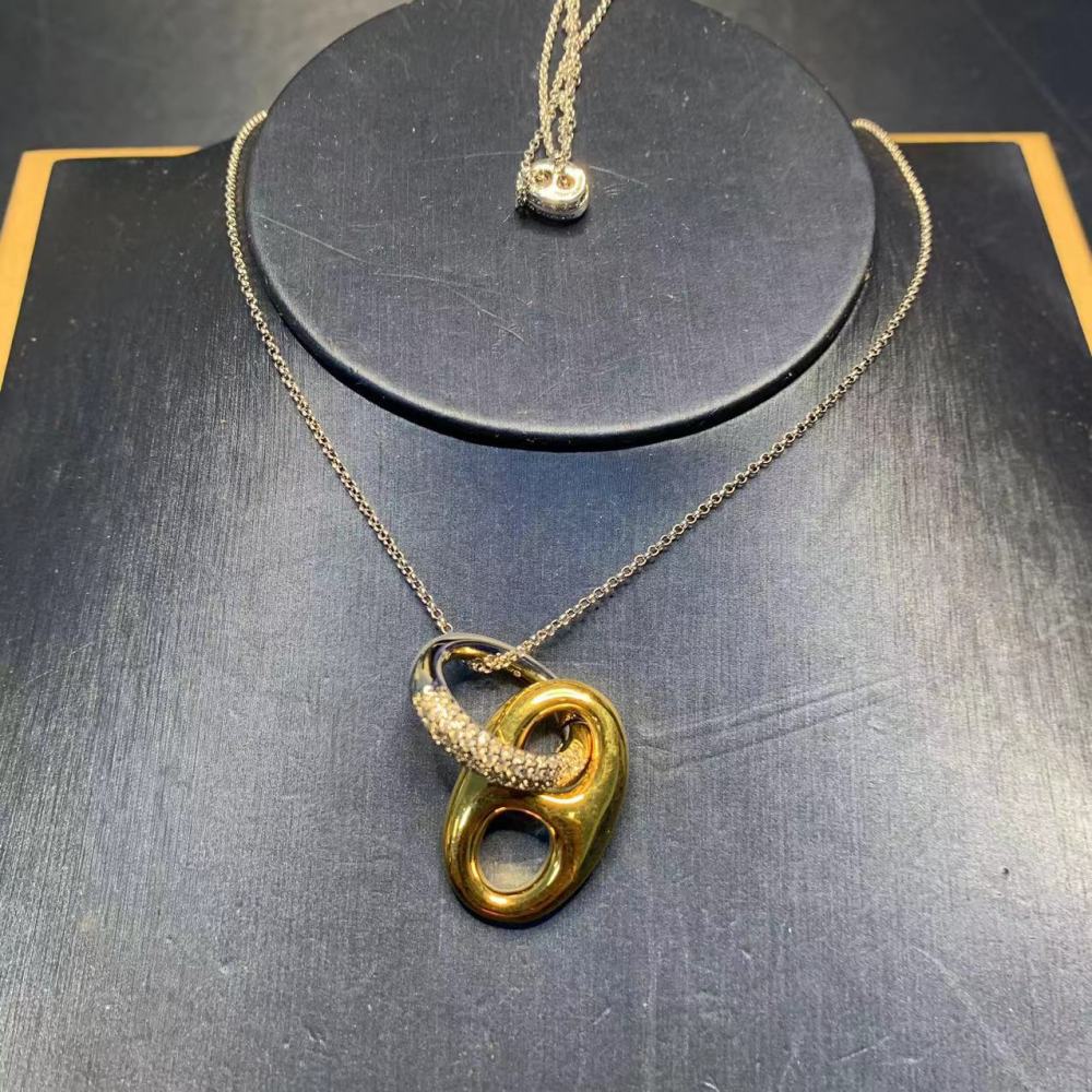 Gold Plated Pig Nose Earrings Women's Set Exaggerated Ear Jewelry Oval Necklace Delicate Clavicle Chain Simple Style Accessories