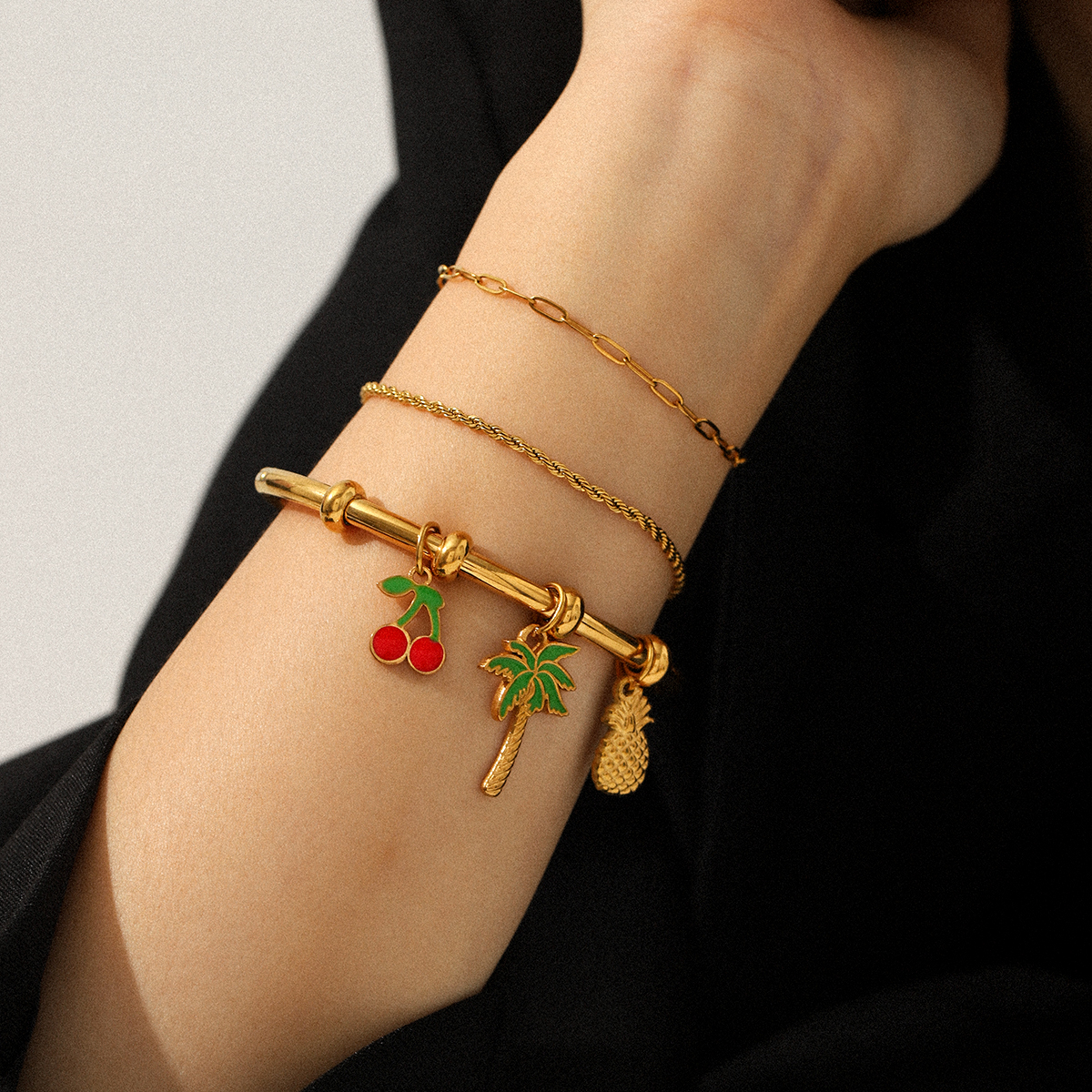 Jewelry Cherry Coconut Tree Pineapple DIY Pendant 18k Gold Stainless Steel Bracelet Niche Titanium Steel Hand Accessories