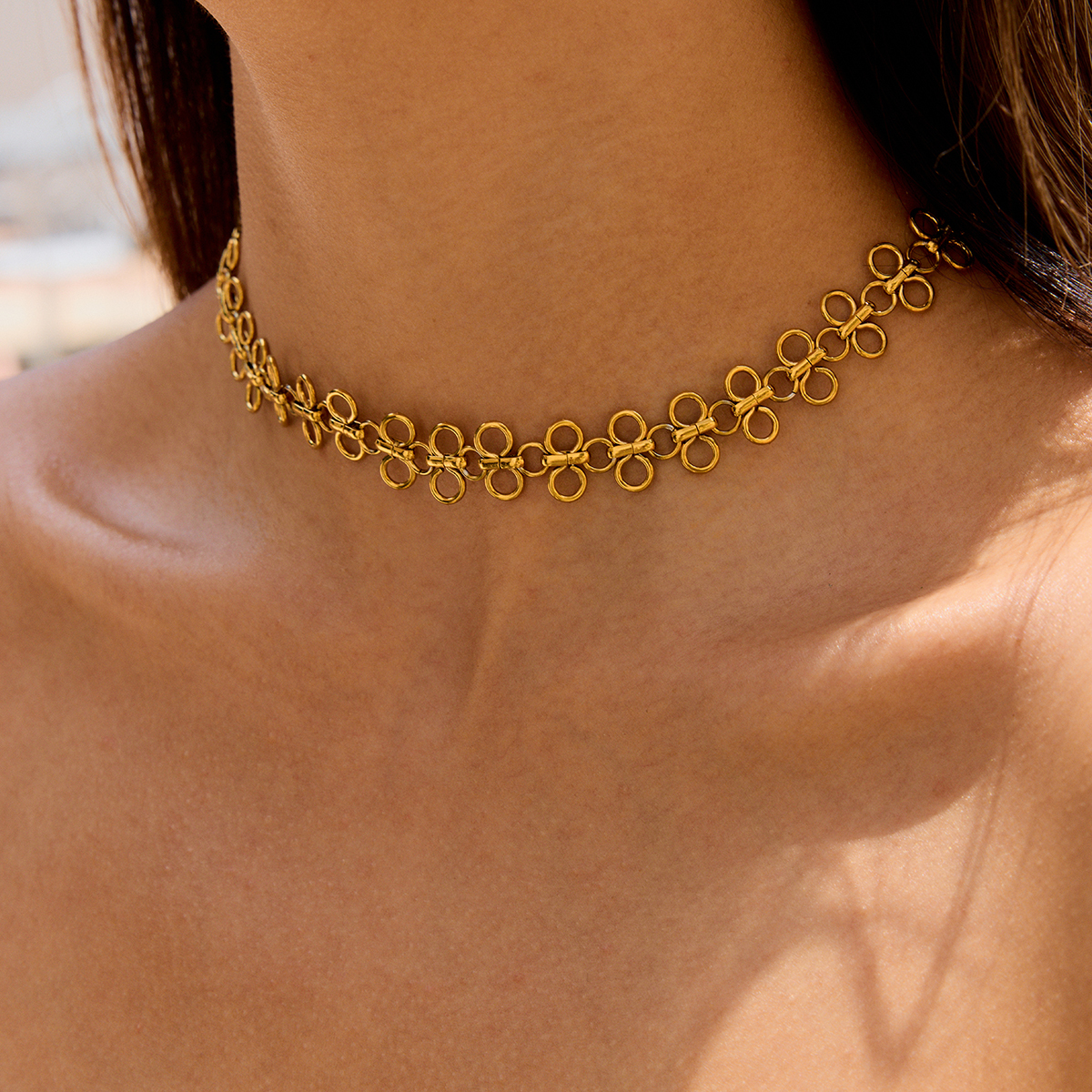 304 Stainless Steel Solid Color PVD Coated Real Gold Plated Classic Style Waterproof Non Tarnish Safety Clasp Closure Choker