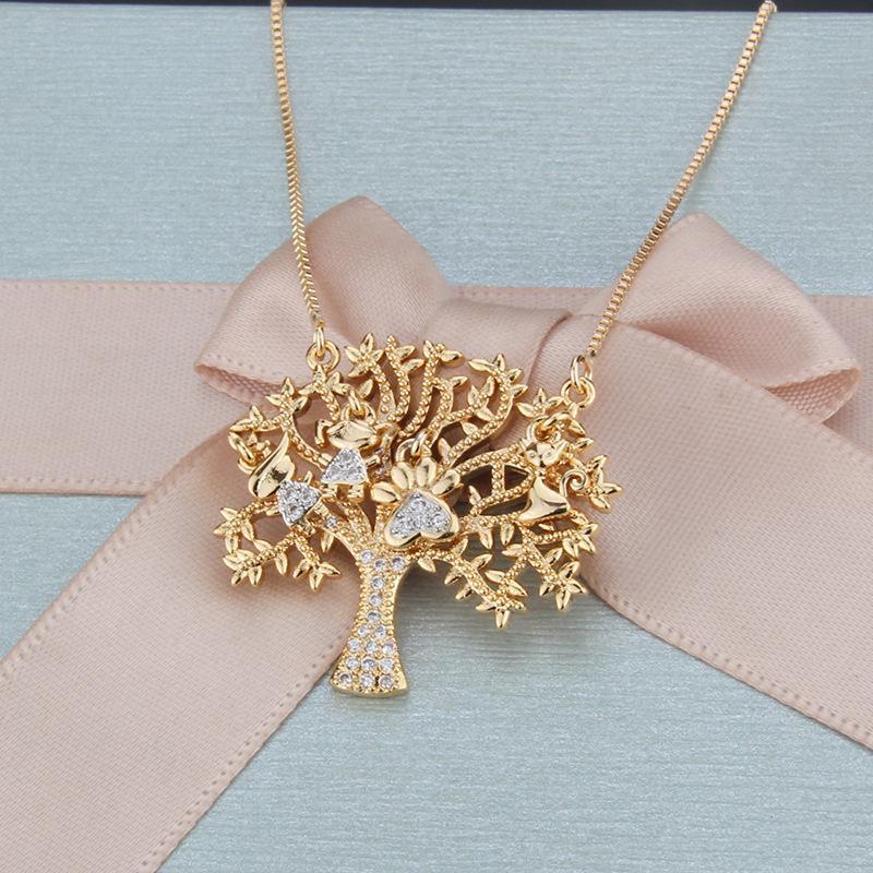 New Fashion Champagne Gold Big Tree Pendant Copper Micro Inlay Zircon Tree Necklace Wholesale