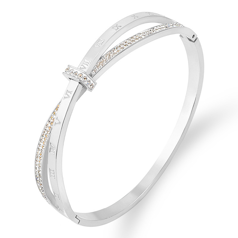 Basic Classic Style Geometric Stainless Steel Inlay Zircon Bangle