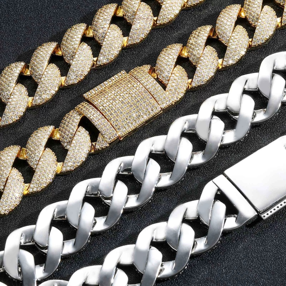 Qiji Hip Hop Necklace 22mm Wide Bubble Cuban Chain 5 Rows Diamond Personality Dominant Trendy Zircon Men's Jewelry Accessory