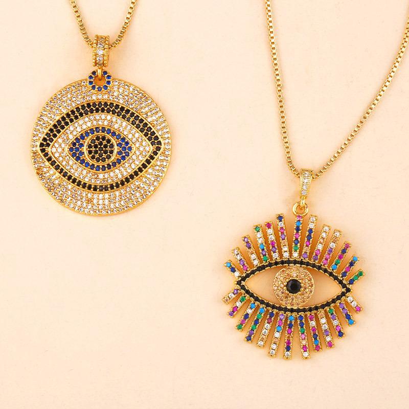 Copper Inlaid Zircon Devil'S Eye Copper Necklaces