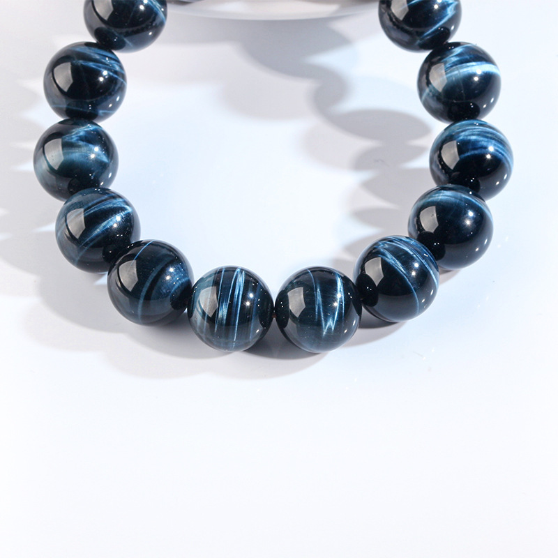 Natural Blue Tiger Eye Stone Bracelet High Quality Wood Chalcedony Lightning Pattern Simple Versatile Bracelet Donghai Gemstone