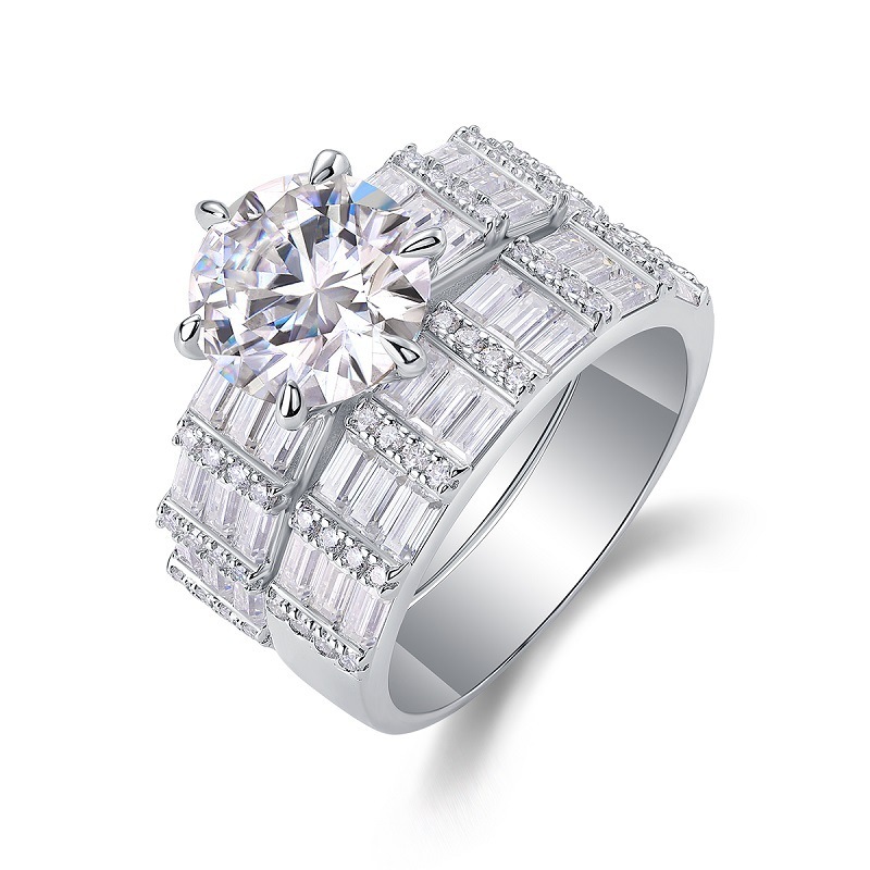 925 Sterling Silver Moissanite Geometric Rings GRA Certificate