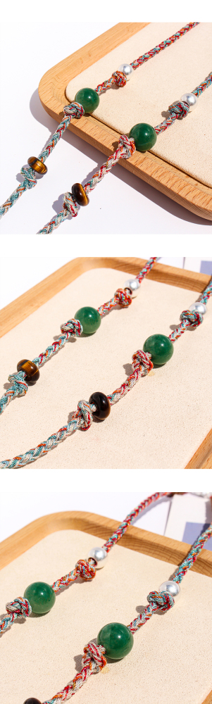 Handmade Colorful Beaded Natural Stone Necklace Liquid Silver Pendant Tiger Eye Stone Bracelet For Ladies Beach Vacation Style Accessories