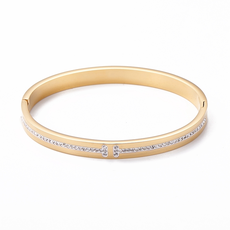 Retro Simple Style Classic Style T Shape 304 Stainless Steel Gold Plated Bangle In Bulk
