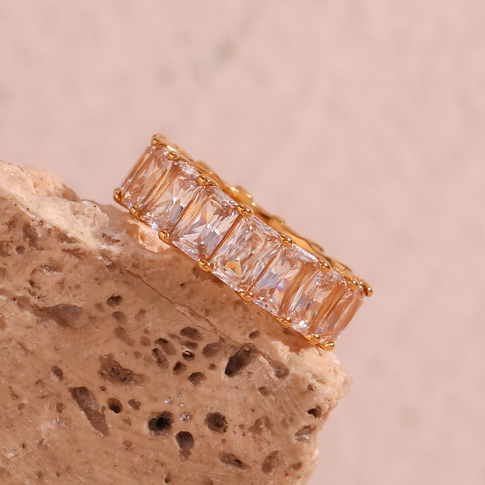 304 Stainless Steel Geometric PVD Coated Zircon 18K Gold Plated Real Gold Plated Basic Simple Style Classic Style Waterproof Non Tarnish Plating Inlay Rings