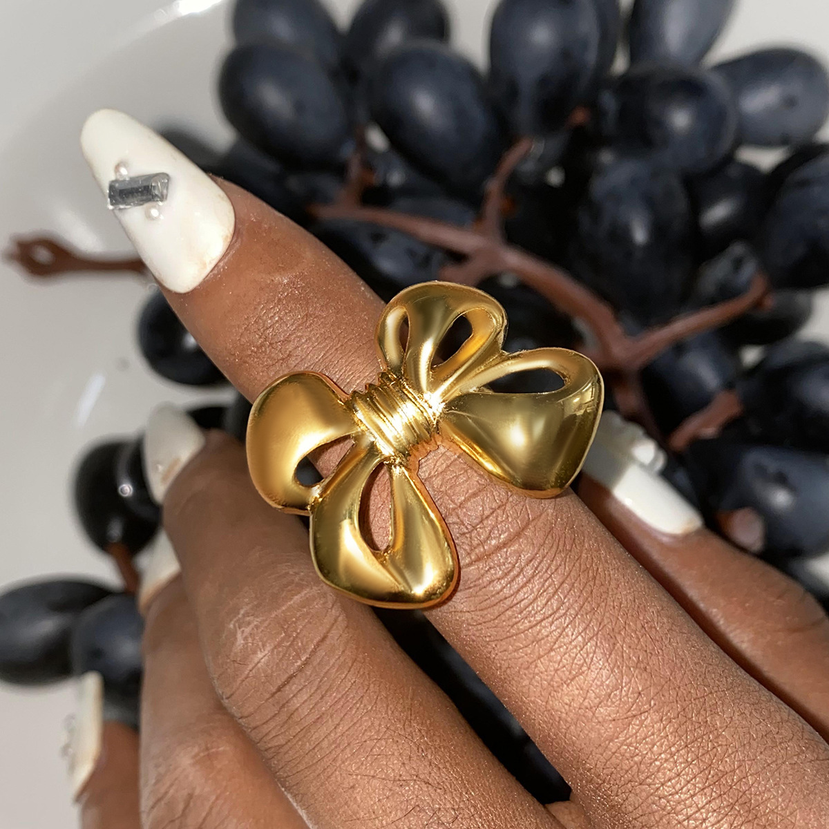 Real Gold Plated 316 Stainless Steel  PVD Coated Bow Knot Waterproof Non Tarnish Elegant Romantic O-ring Chain Small Stud Earrings Rings Necklace For Women's