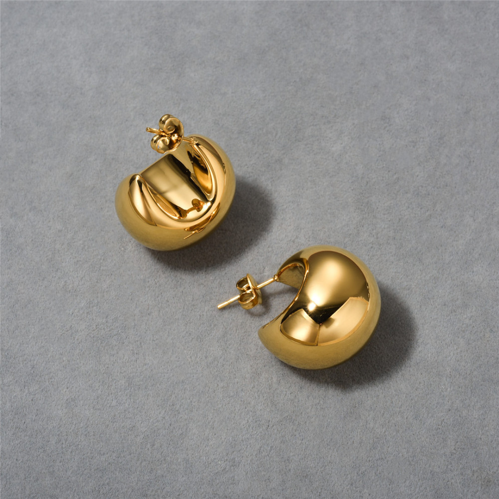 Fashion Simple Titanium Steel Semicircle C- Shaped Hollow Earrings Vacuum Plating Plated 18K Real Gold Fashion Geometry Pattern Pattern Women Jewelry Accessories