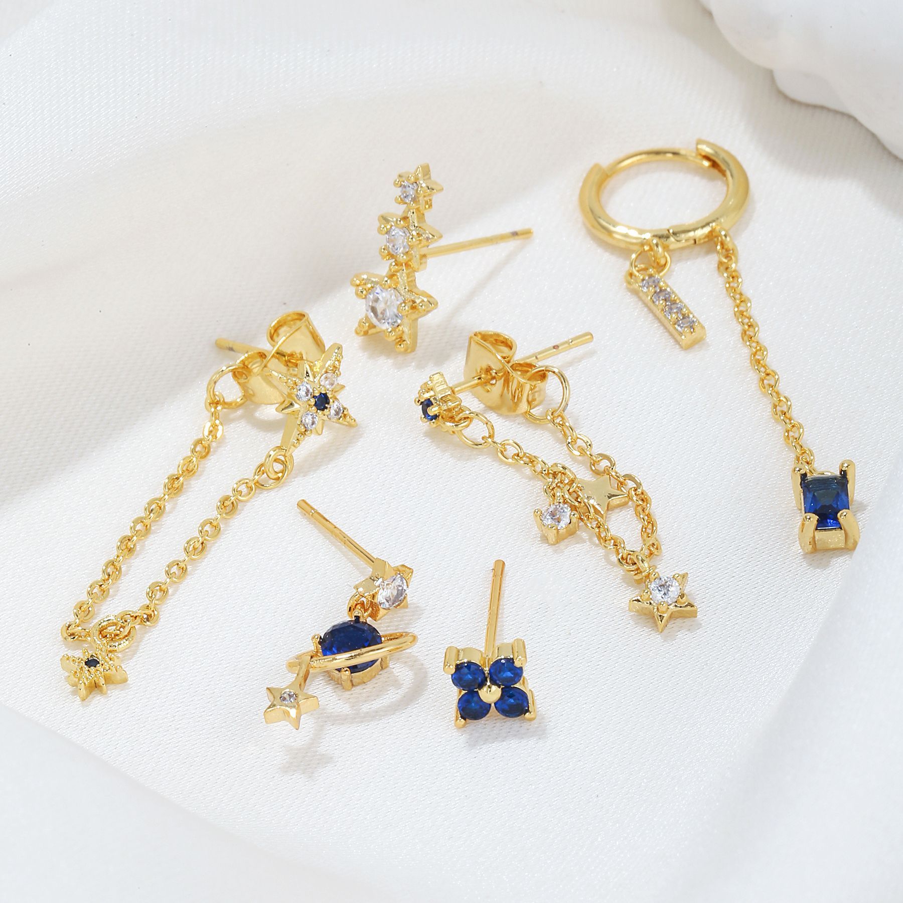 Simple Style Star Tassel Copper Inlay Zircon Women's Earrings 1 Set