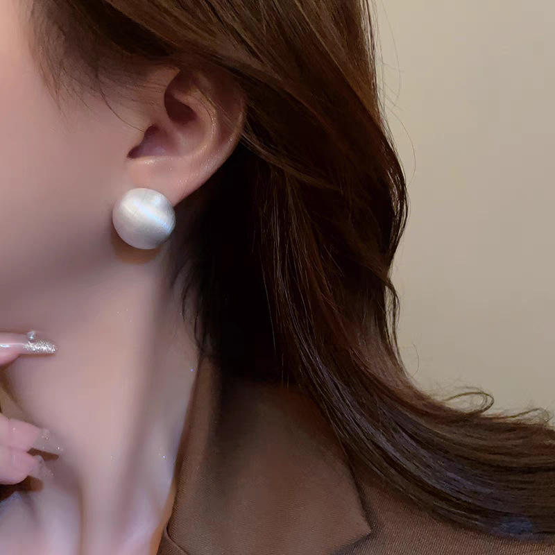 925 Silver Needle Earrings Copper Plated Matte Brass Round Ball Elegant Simple Versatile Geometric Pattern Women's Jewelry Accessories