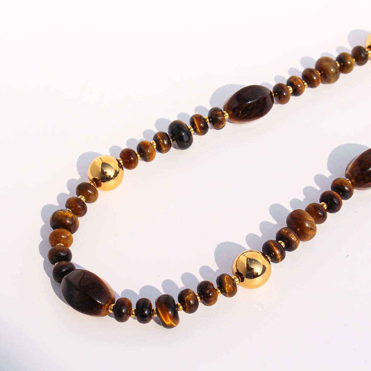 Original Design High-End Natural Tiger Eye Stone Gold Round Bead Necklace Bracelet Waterdrop Earring Set For Ladies Fashion Jewelry Accessories
