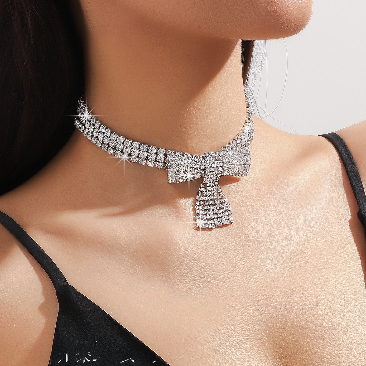 Jewelry Accessories Sexy Full Diamond Large Bow Necklace Choker Diamond For Women