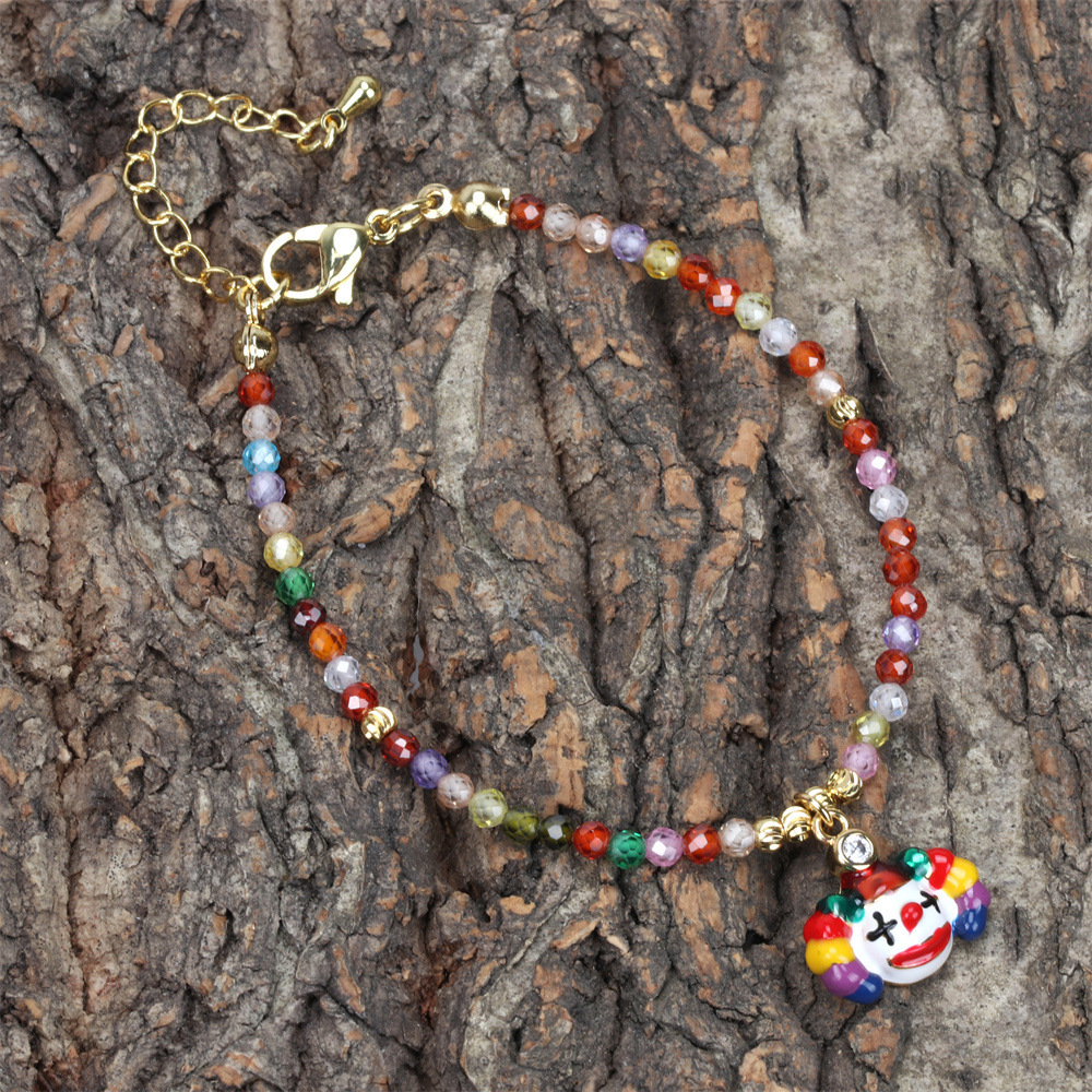 New Halloween Cosplay Clown Pendant Dripping Oil Copper Gold-plated Bead Bracelet