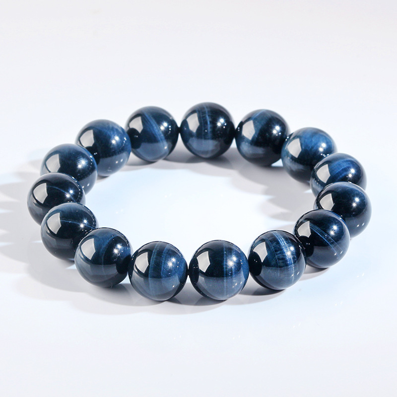 Natural Blue Tiger Eye Stone Bracelet High Quality Wood Chalcedony Lightning Pattern Simple Versatile Bracelet Donghai Gemstone