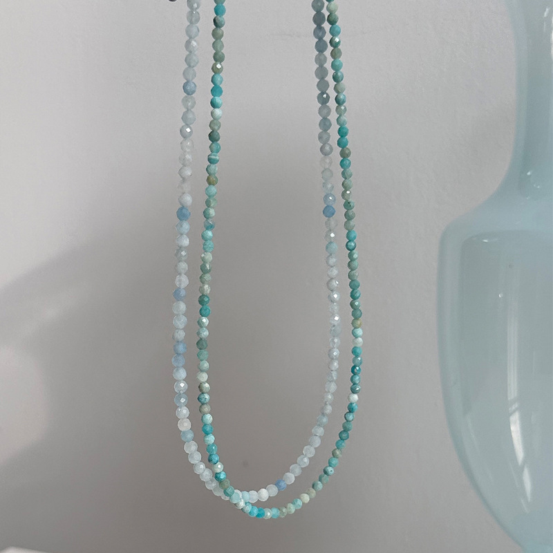 Natural Stone Sea Blue Beads Necklace Women's Summer Lockbone Chain Non-fading Luxury Unique Choker Jewelry Accessories