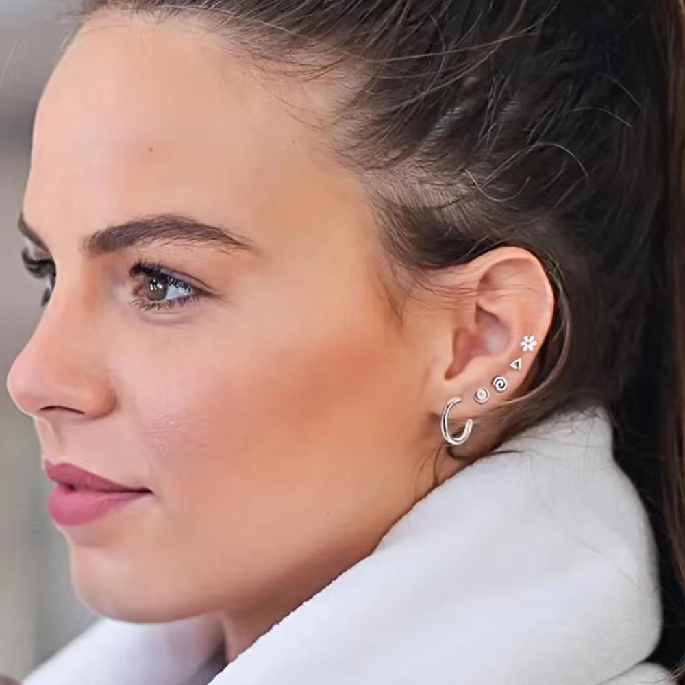 Minimalist Style Five-Pointed Star Round Square 304 Stainless Steel Zircon Earrings Round Earrings Non-Fading Luxurious Niche Jewelry Accessories