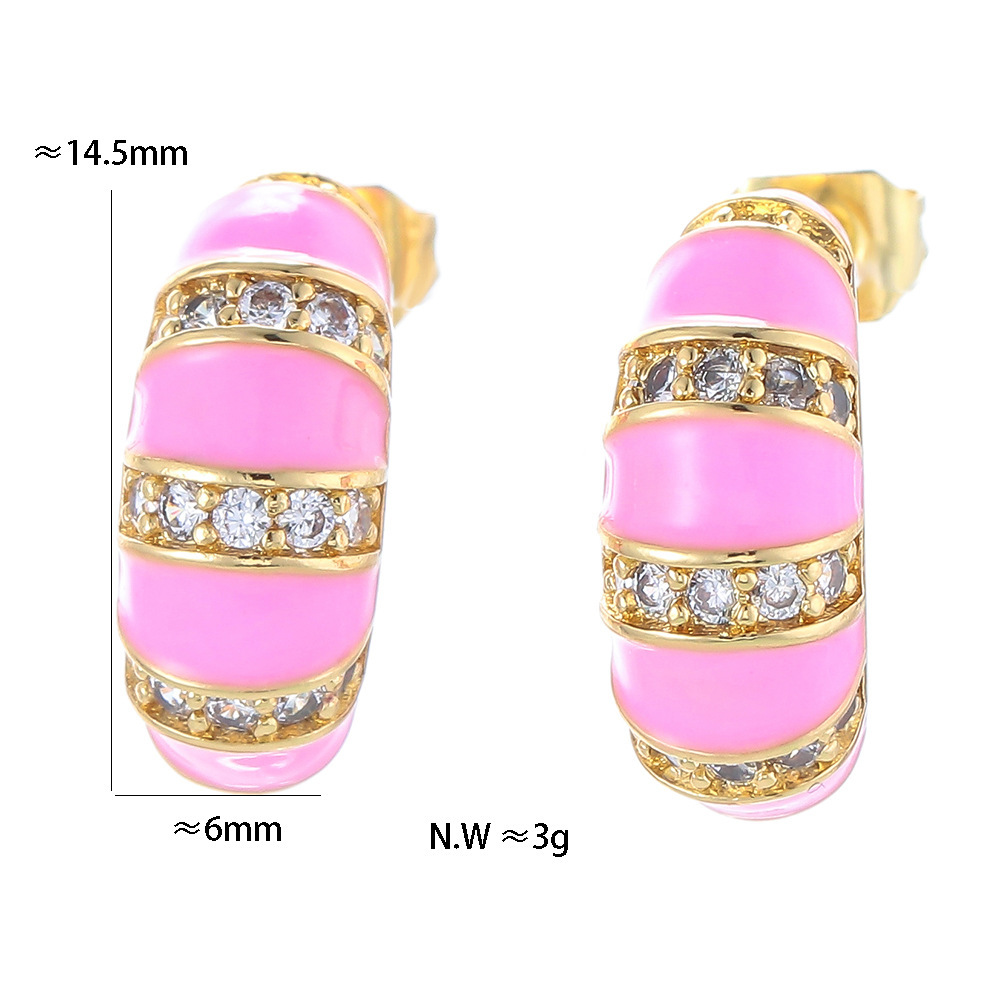 Retro C-shaped Color Earrings Micro-inlaid Zircon Copper Earrings