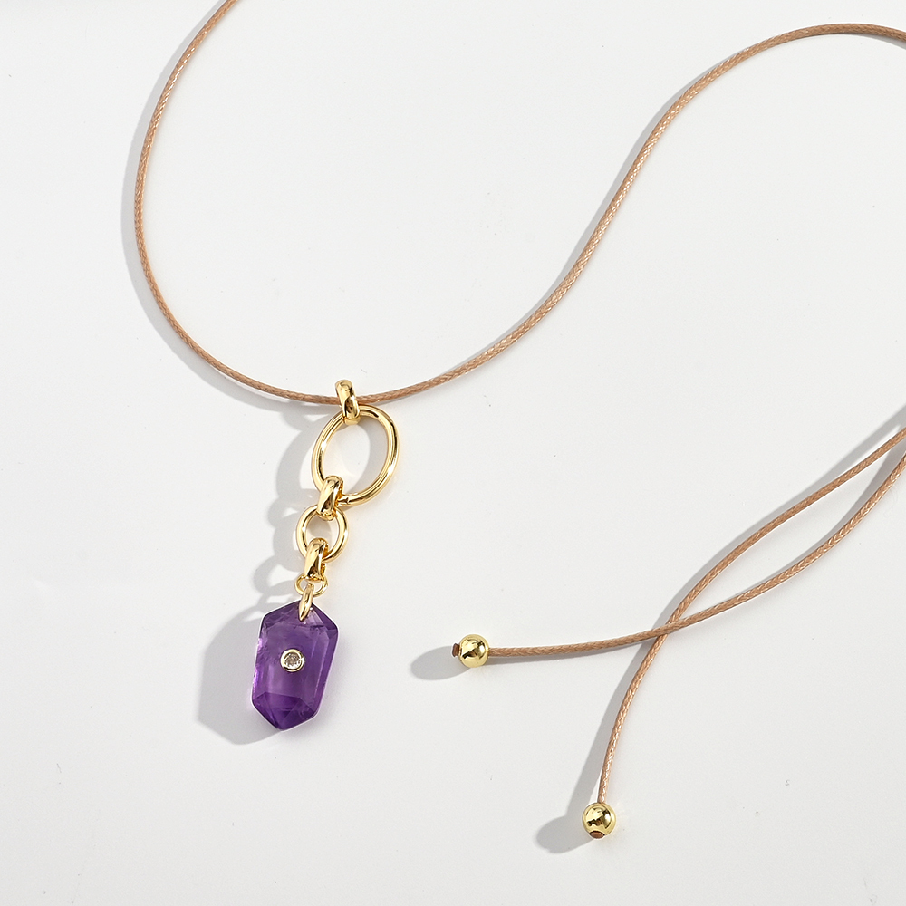 Natural Stone Micro-Set Zircon Hexagonal Pendant Necklace Women's Casual Vacation Style Stainless Steel And Crystal Chain