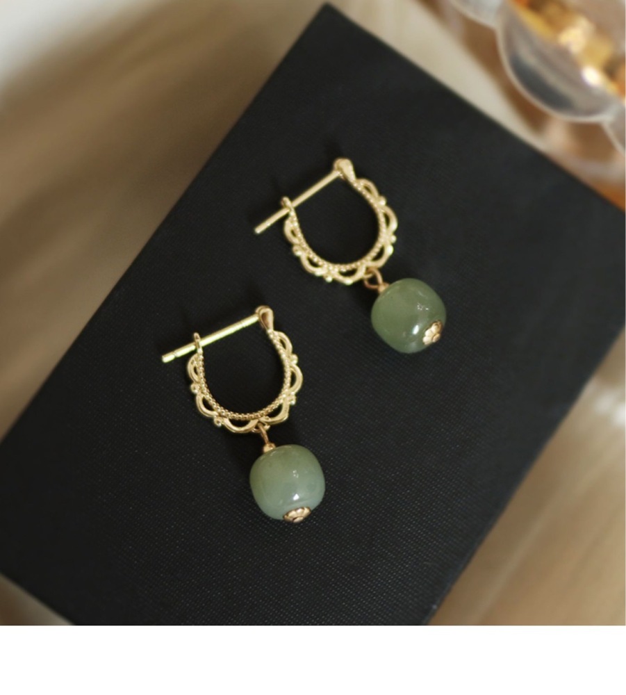 French Retro Turquoise Earrings For Women Soft Lace Flower Ear Clips Palace Ethnic Style Ear Accessories