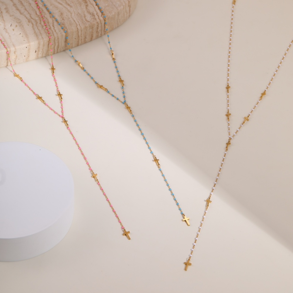 Trendy 304 Stainless Steel Jewelry Tassel Cross Star Heart Necklace Accessories Long High-end Y-shaped Vacuum Electroplated 18K Real Gold Necklace