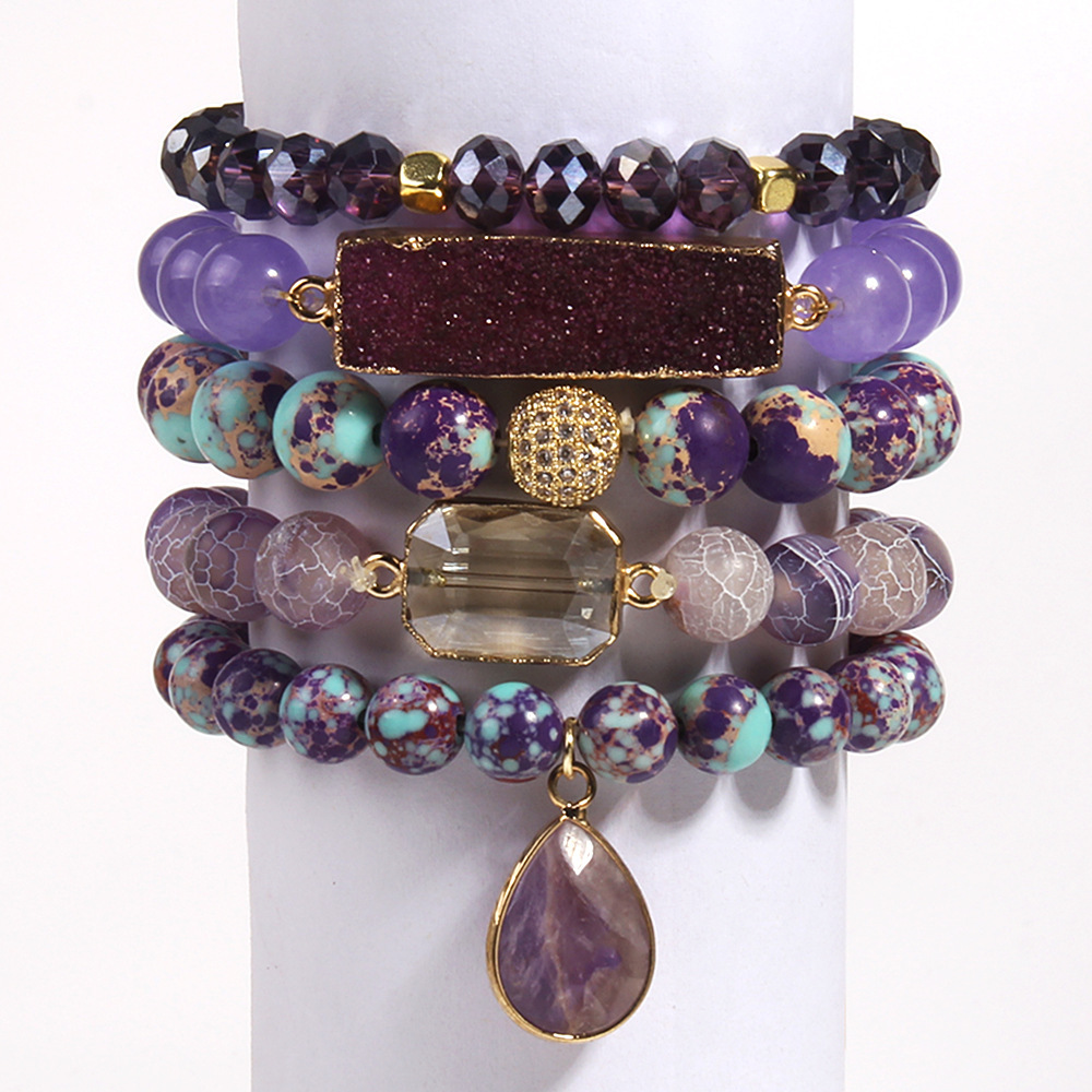 Simple Style Classic Style Geometric Natural Stone Beaded Chain Bracelets In Bulk