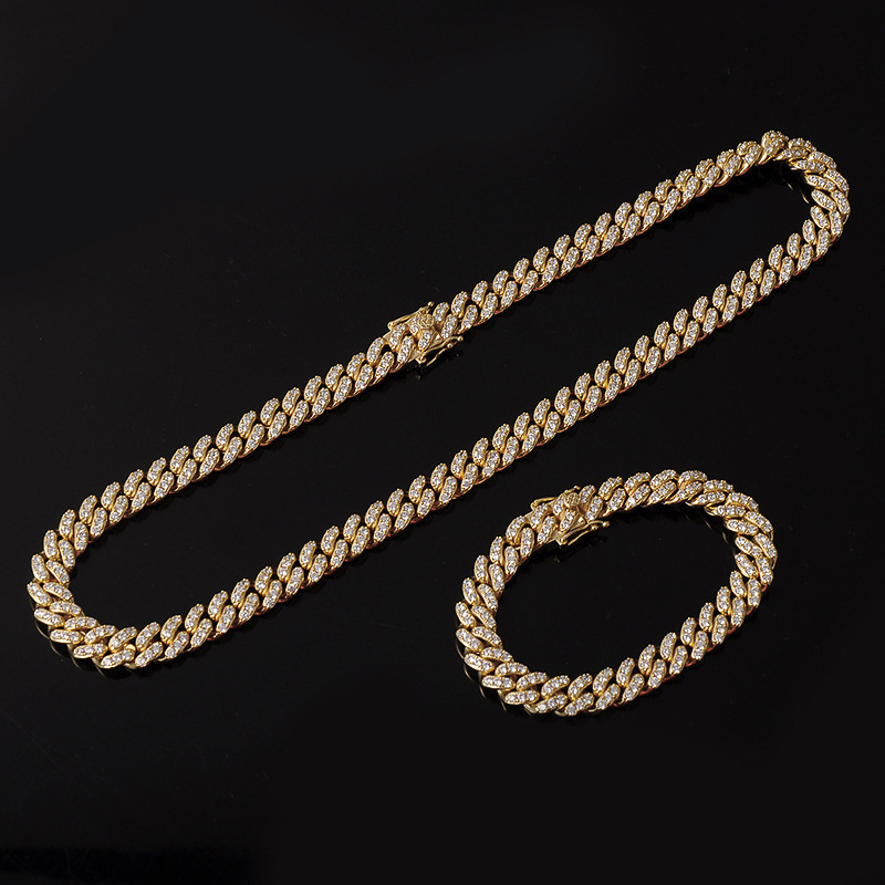 Trendy Gold Plated Cuban Link Necklace True Gold Electroplating Hip Hop Men's Necklace Diamond Embedded Round And Ring Style