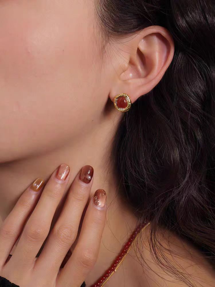 Red Snake Pattern Earrings Women's Luxury Style S925 Silver Needle Ear Jewelry New Year Gift Original Design Fashion Accessories