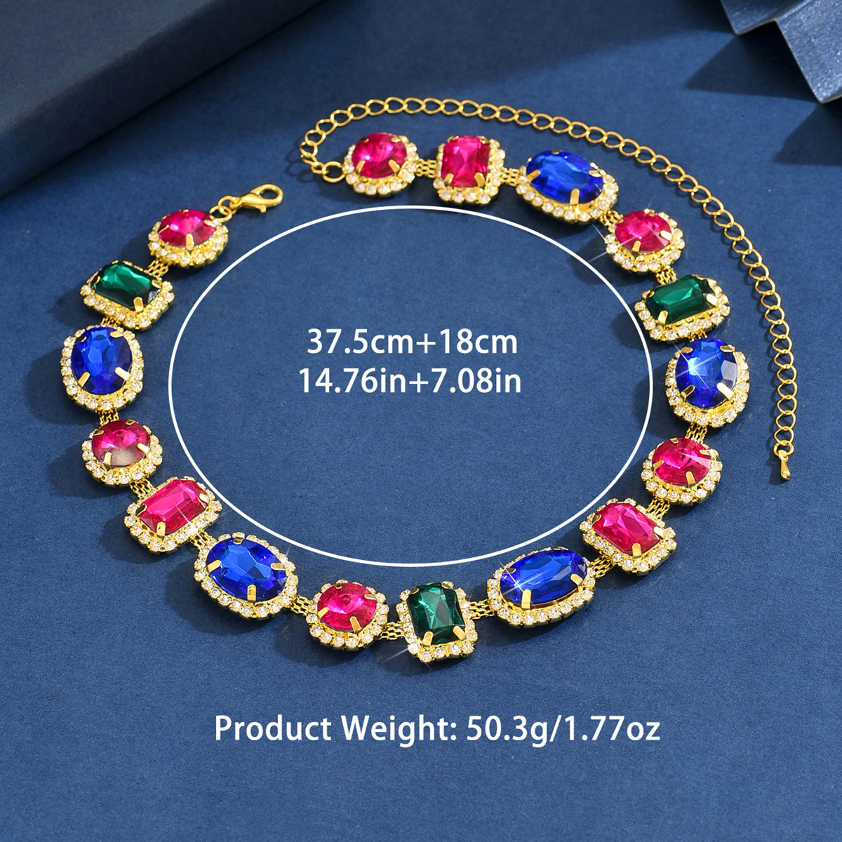 Exaggerated  Luxury Full Drill Geometric Oval Colorful Crystal Necklace And Earring Set Fashionable Collar Chain