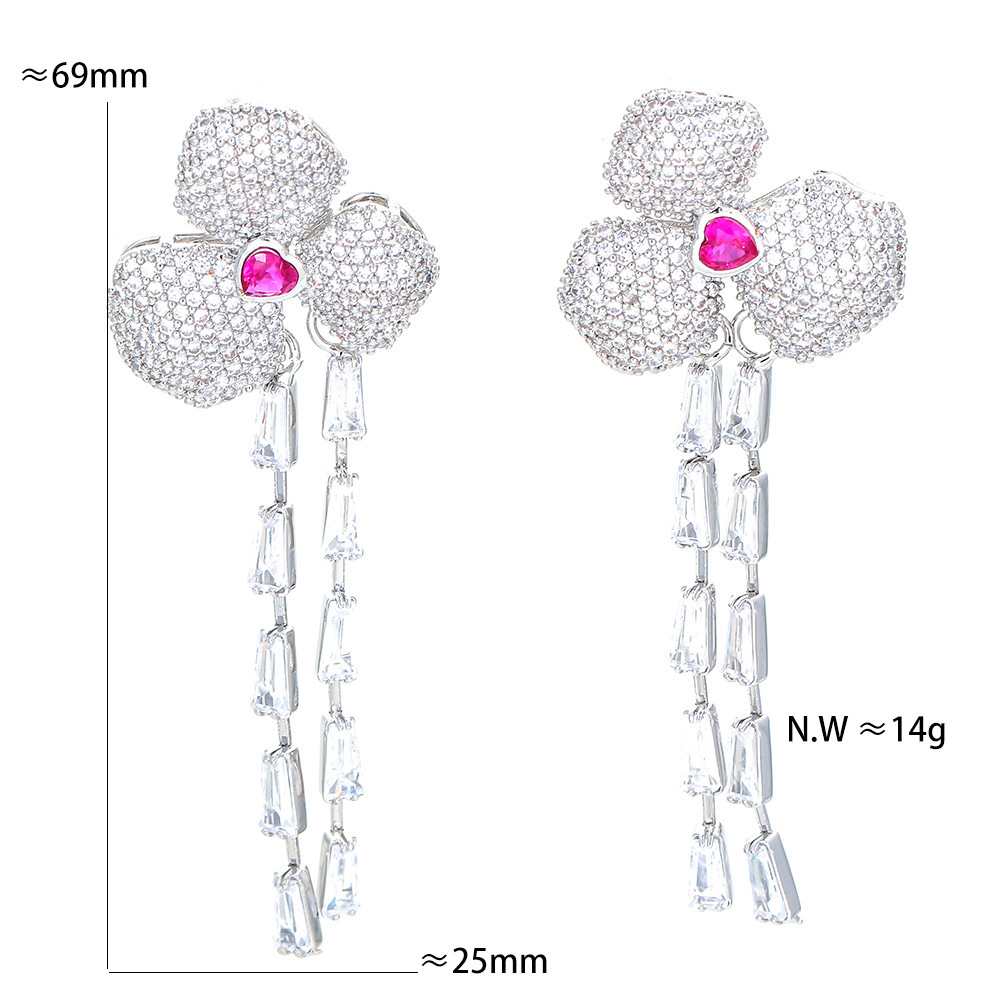 Fashion Shamrock Copper Drop Earrings Inlay Zircon Copper Earrings