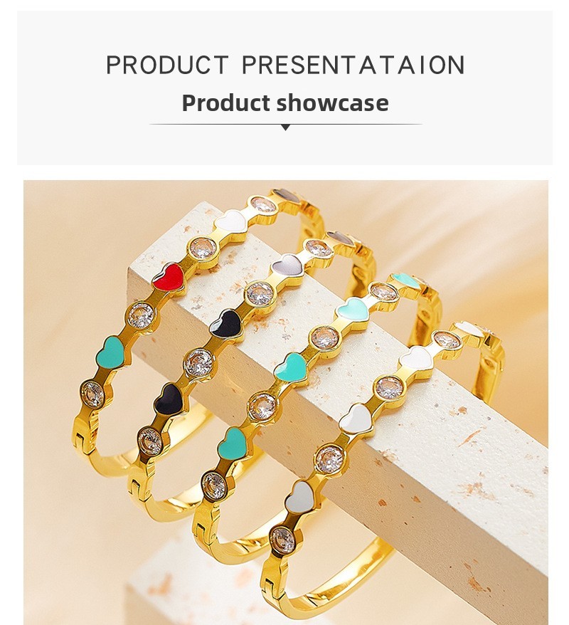 Gold-plated Heart-shaped Bracelet Colorful Epoxy Diamond Titanium Steel Jewelry Accessories