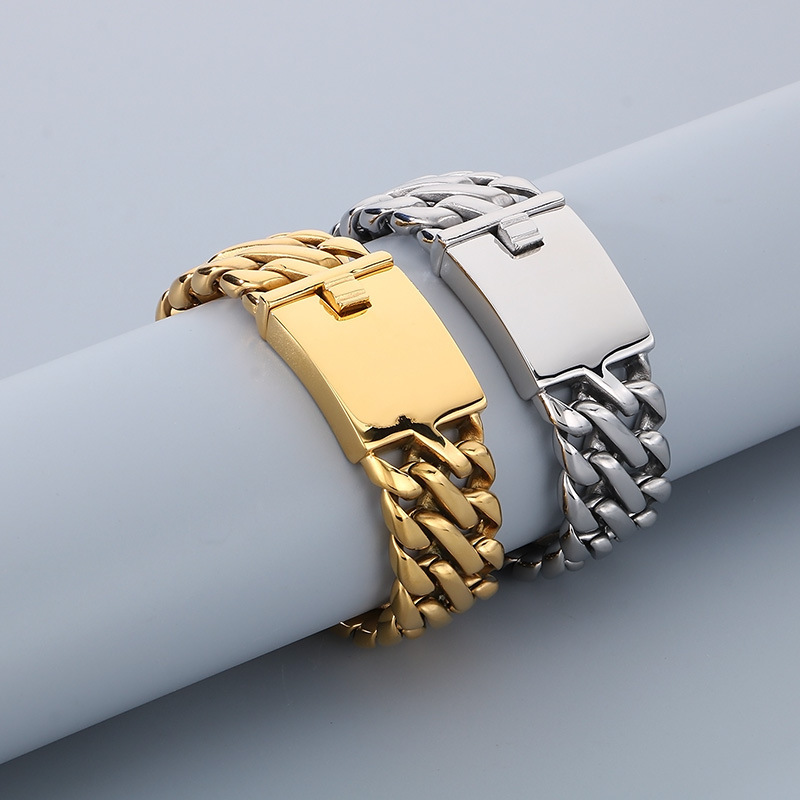 Stainless Steel Bracelet Cuban Chain Men's Necklace Solid Color Titanium Steel Handmade Woven Jewelry