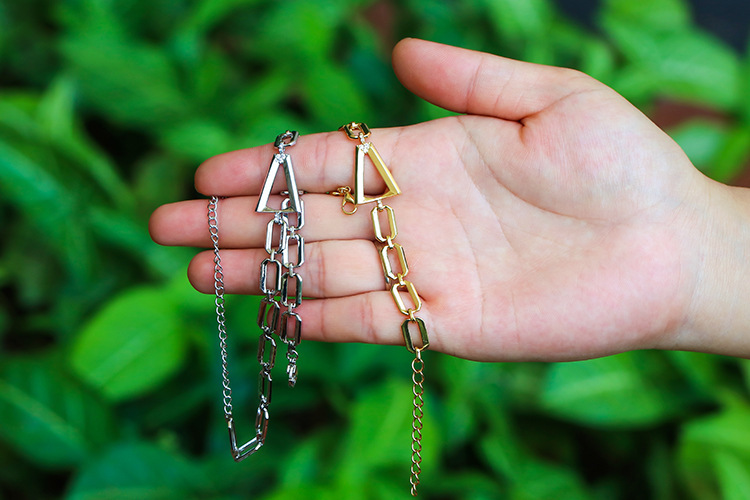 Hip Hop Wide Triangle Hollow Cuban Chainbracelet Necklace Wholesale Nihaojewelry