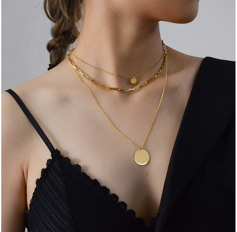 PVD Coated Real Gold Plated Geometric Titanium Steel Fashion Waterproof Non Tarnish Necklace
