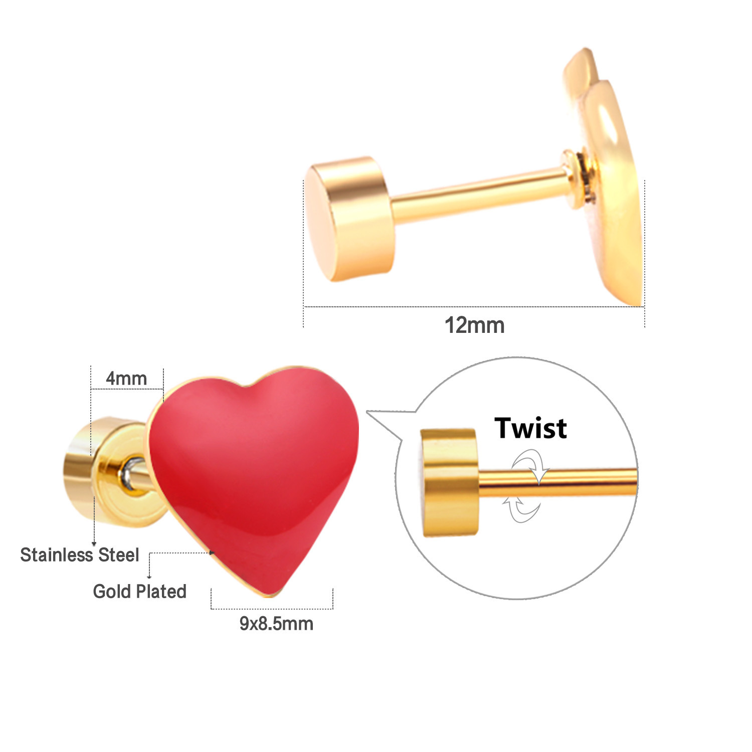 Stainless Steel Screw Back Earrings For Women Sweet Heart-shaped Star Moon Stud Earrings Fashion Bohemian Floral Print Jewelry Accessories