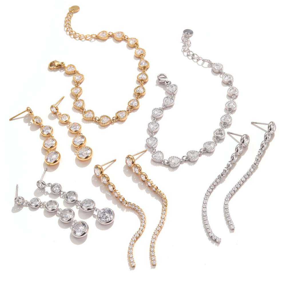 Zircon Series Luxury Stainless Steel Earrings Gold Plated 18K Elegant Geometric Pattern Women's Fashion Jewelry Accessories