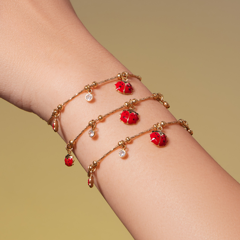 304 Stainless Steel DIY Multi Pendant Necklace Bracelet Ladybug Zircon Jewelry Accessories Geometric Vacuum Plating