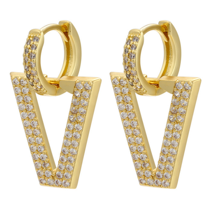 Fashion Triangle Plating Copper Zircon Copper Earrings