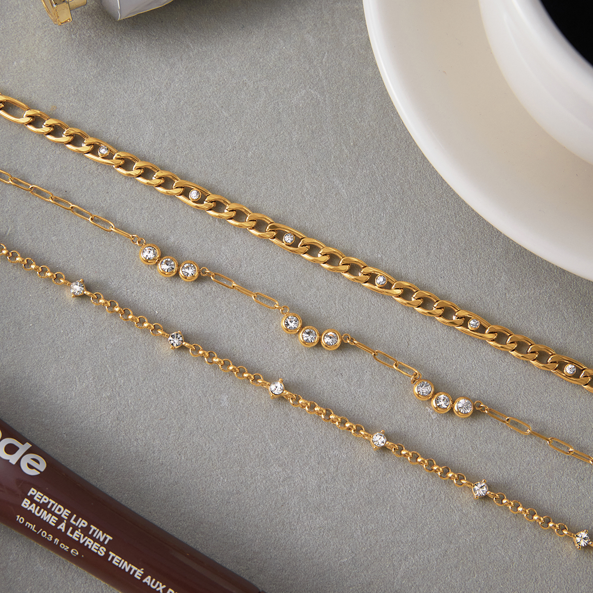 Women's Classic 18K Gold Stainless Steel Zircon Round White Zircon Cross Chain Necklace 41+5CM Jewelry Accessories