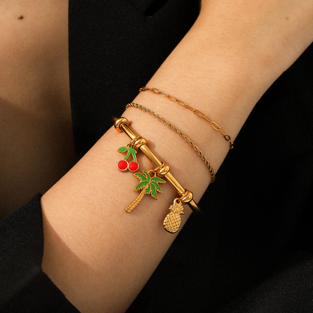 Jewelry Cherry Coconut Tree Pineapple DIY Pendant 18k Gold Stainless Steel Bracelet Niche Titanium Steel Hand Accessories