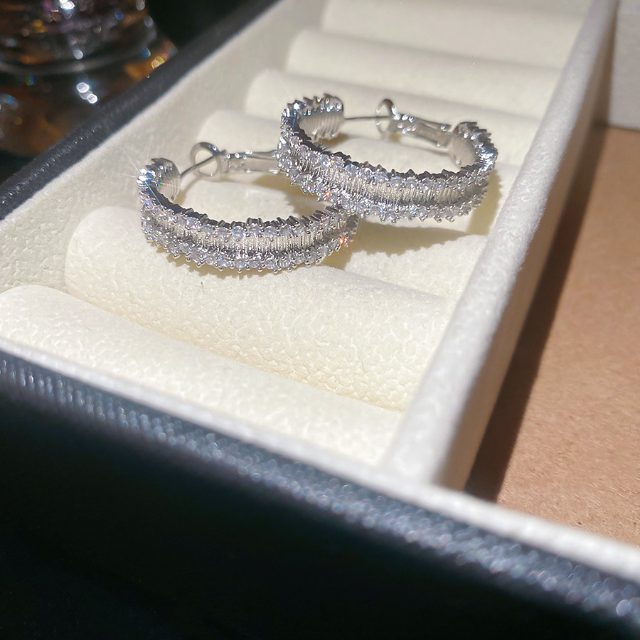Double Layer Silver Needle Zirconia Fashionable Minimalist Cold Style Versatile Elegant Lightweight Luxury Geometric Patterned Earrings For Women