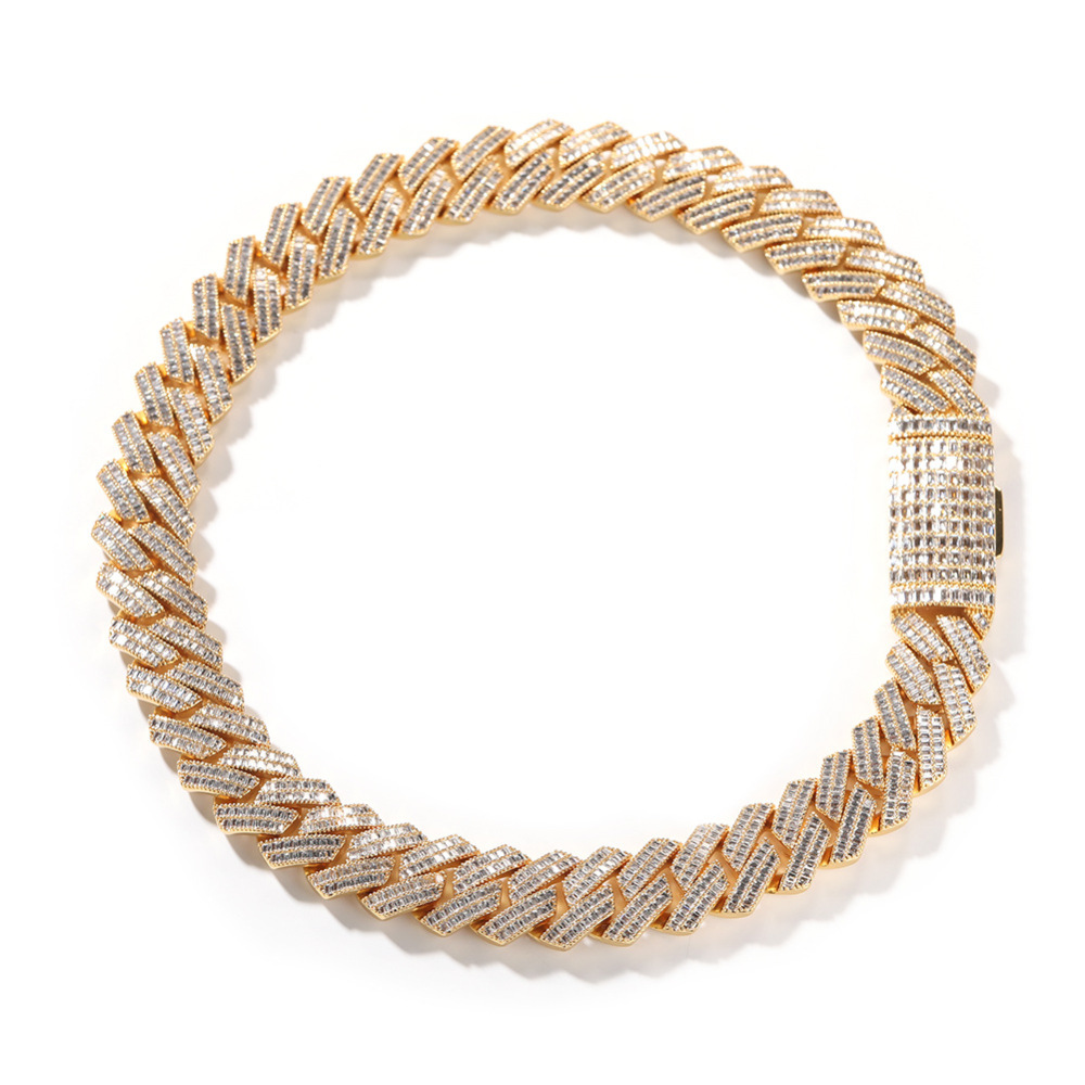 Men's Hip-Hop Necklace Double Row Zircon Fashion Domineering Flip Clasp Luxury Trendy Brand Geometric Pattern Color-Block Alloy Jewelry