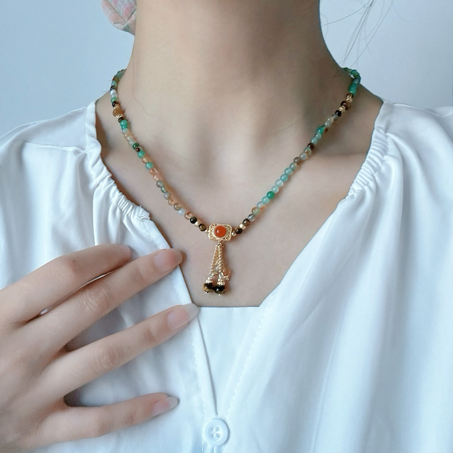 Natural Red Agate Shoushan Stone Double Use New Chinese Style Necklace Bracelet Chinese Style Bell Classical Ethnic Trend