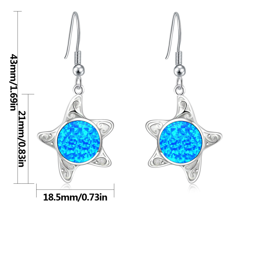 Hawaii Style Blue Opal Starfish Earrings Beach Theme Copper Material Unisex Ins Style Animal Pattern Jewelry Accessories
