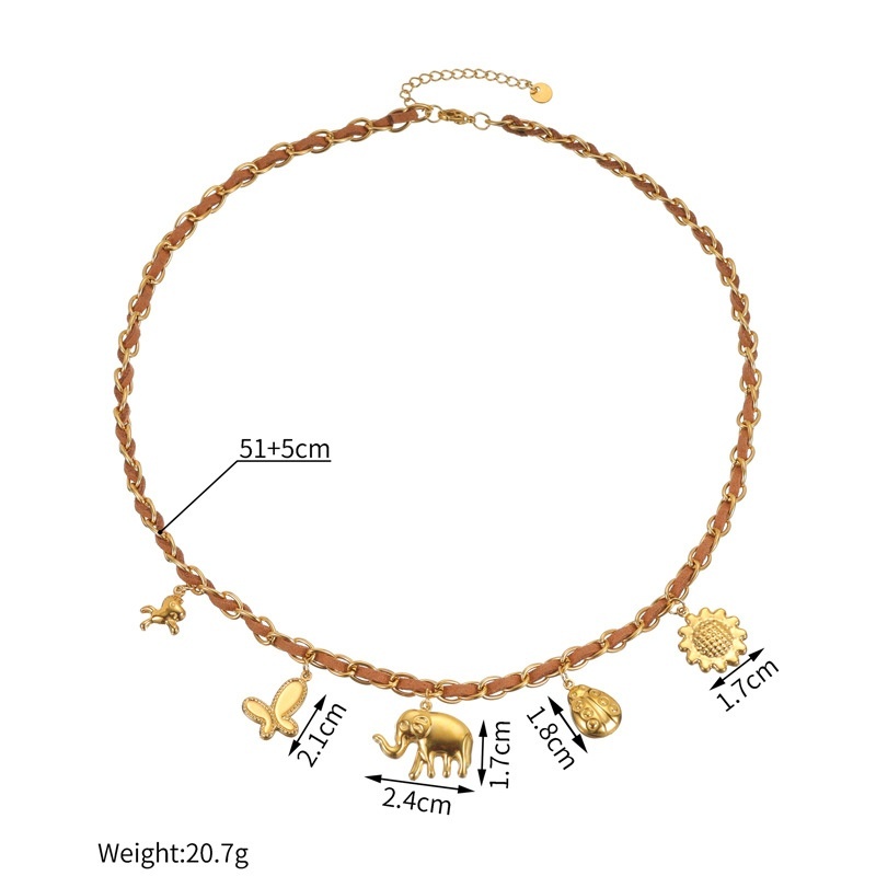 18K Gold Multi-Element Pendant Stainless Steel Women's Sweater Chain Necklace Autumn Winter Style