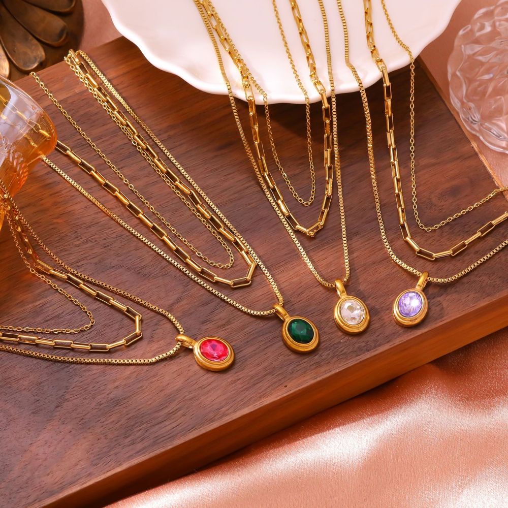 Titanium Steel Round Pendant Necklace Ladies Layered Design Clavicle Chain Jewelry Accessories