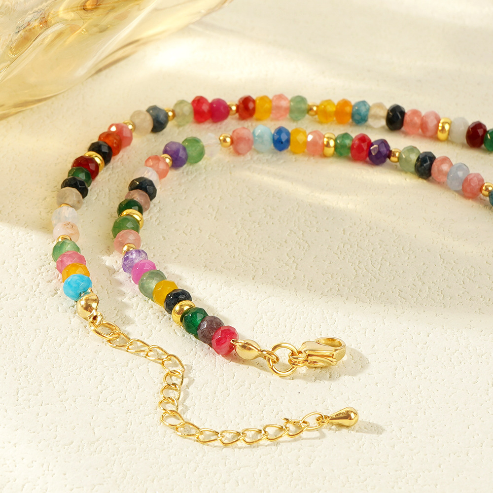 Multicolor Natural Stone Beaded Necklace Women's Accessories Simple Design Polyester Chain Jewelry