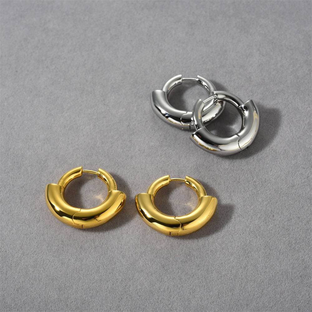 Neutral Style Gold-Plated Copper Round Earrings Fashion OL Geometric Pattern Women's Jewelry Accessories 2024 New Model